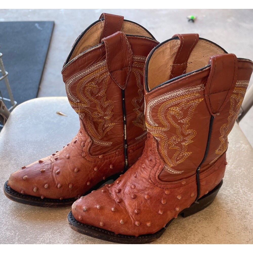 Reynaga Brown Leather Ostrich Cowboy Western Boots Kids 5